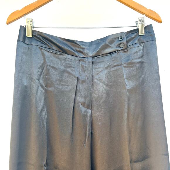 Vintage Designer Wide Leg Satin Slinky Trousers Black Italian 44 Acetate Viscose - Picture 3 of 11
